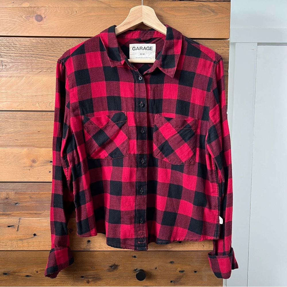 Garage Red & Black Plaid Button Down Shirt